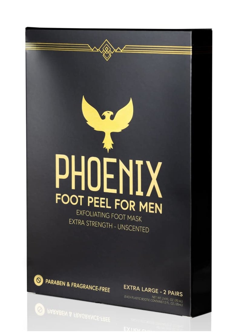 (Pack of 2) Phoenix Foot Peel for Men - Extra Large - Extra Strength - Exfoliating Dry Feet Treatment - Callus Remover - Unscented - Paraben and Fragrance Free