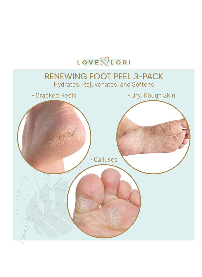 LOVE, LORI Foot Care Kit - Includes Effective Exfoliating Peeling Masks (3 Pairs), Pumice Stone & Moisturizing Socks