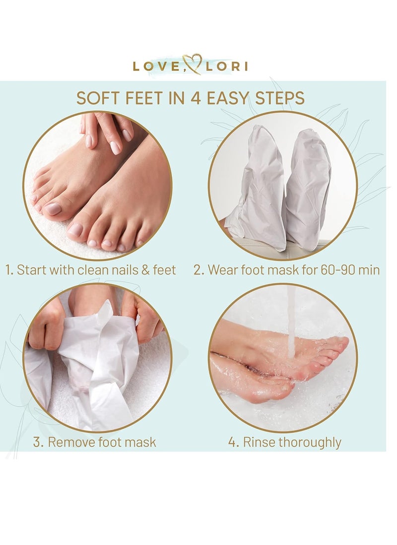 LOVE, LORI Foot Care Kit - Includes Effective Exfoliating Peeling Masks (3 Pairs), Pumice Stone & Moisturizing Socks