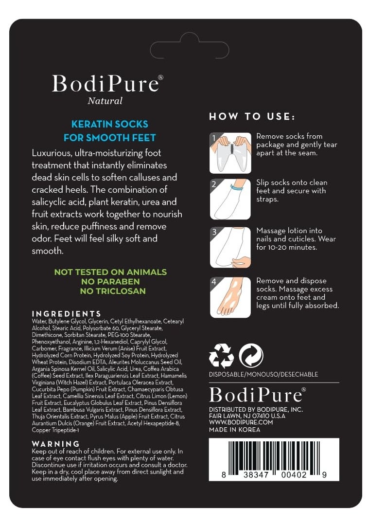 Bodipure Premium Foot Mask Keratin Socks | at Home Spa Moisturizer Socks for Dry Cracked Feet, Callus & Heel Softening | Easy-to-Use Pedicure Foot Repair | Chemical-Free Feet Treatment | 12 Pairs