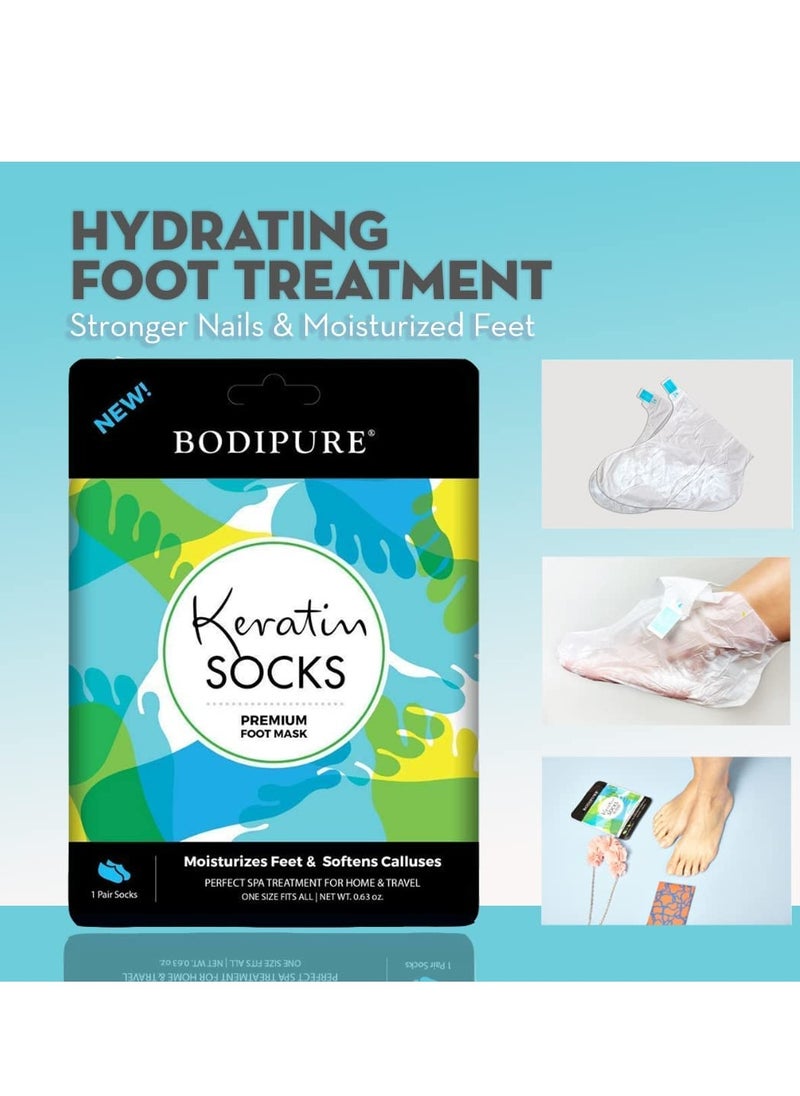 Bodipure Premium Foot Mask Keratin Socks | at Home Spa Moisturizer Socks for Dry Cracked Feet, Callus & Heel Softening | Easy-to-Use Pedicure Foot Repair | Chemical-Free Feet Treatment | 12 Pairs