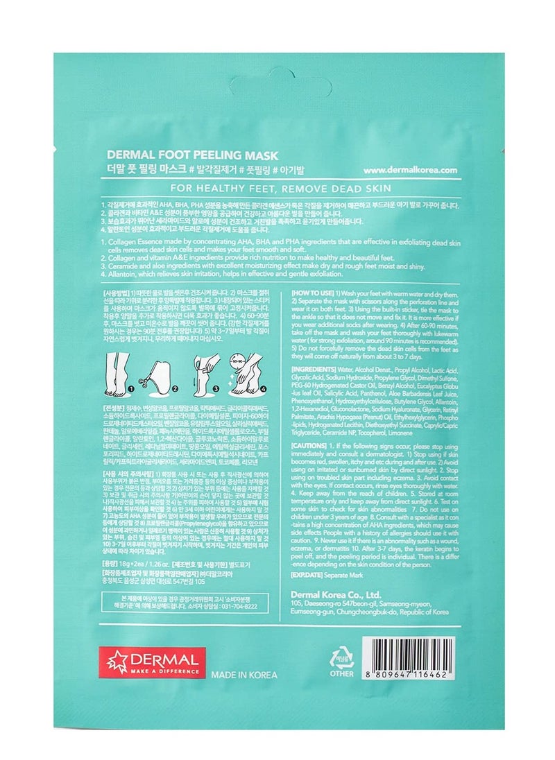 DERMAL KOREA Foot Peeling Mask 3 Pack For Dry Foot And Cracked Heel & Callus With Aloe Vera And Collagen - Exfoliating Peel Mask With Aha, Bha, & Pha And For Moisturizing, Soothing & Refreshing Feet