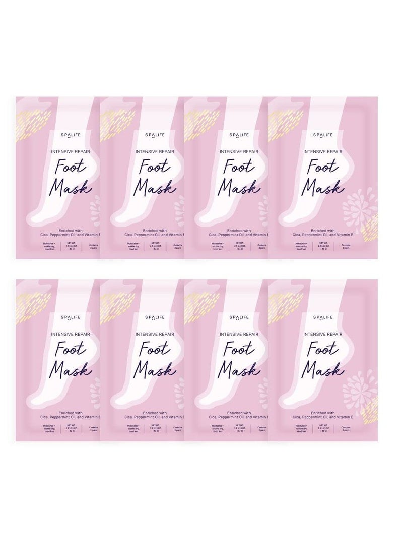 SpaLife Intensive Repair Soothing Foot Masks Enriched with Cica, Peppermint Oil, and Vitamin E (8 PACK)