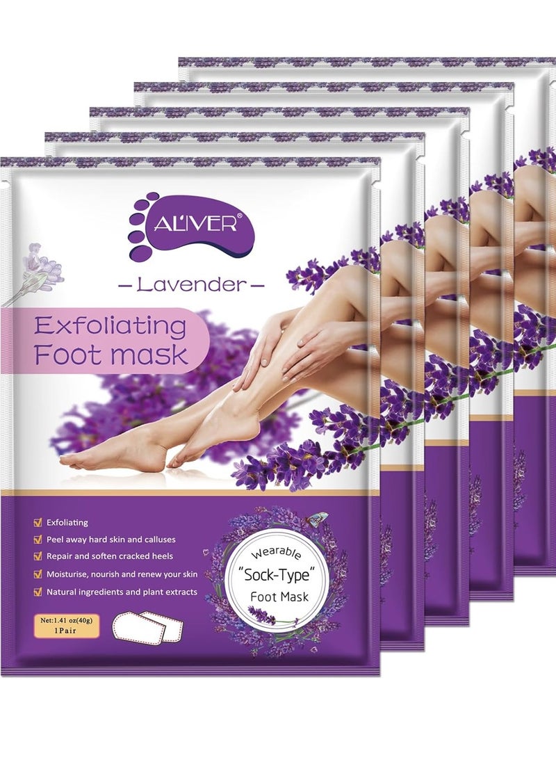 Foot Peel Mask - 5 Pack Foot Mask for Dry Dead Skin, Callus, Repair Rough Heels - Make Your Feet Baby Soft Get Smooth Silky Skin - Lavender