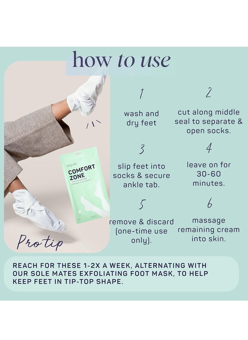 SpaLife Beauty Comfort Zone Soothing Foot Masks – Hydrating and Moisturizing Foot Socks – Hydrating Foot Mask – Soothes Rough, Cracked, Dry Feet with Tea Tree Oil – Shea Butter – Peppermint – 8 Pack