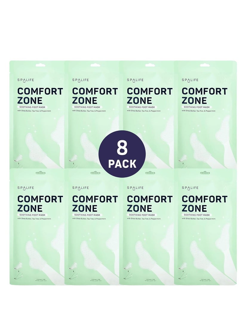 SpaLife Beauty Comfort Zone Soothing Foot Masks – Hydrating and Moisturizing Foot Socks – Hydrating Foot Mask – Soothes Rough, Cracked, Dry Feet with Tea Tree Oil – Shea Butter – Peppermint – 8 Pack