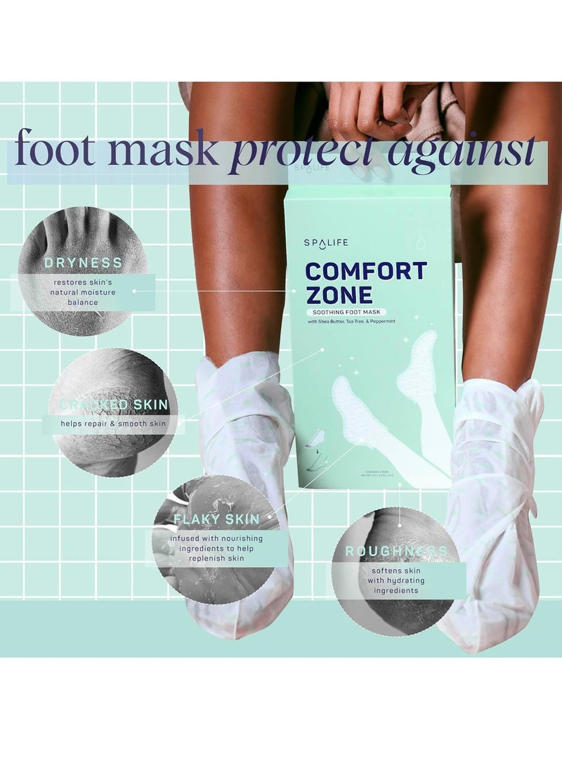 SpaLife Beauty Comfort Zone Soothing Foot Masks – Hydrating and Moisturizing Foot Socks – Hydrating Foot Mask – Soothes Rough, Cracked, Dry Feet with Tea Tree Oil – Shea Butter – Peppermint – 8 Pack