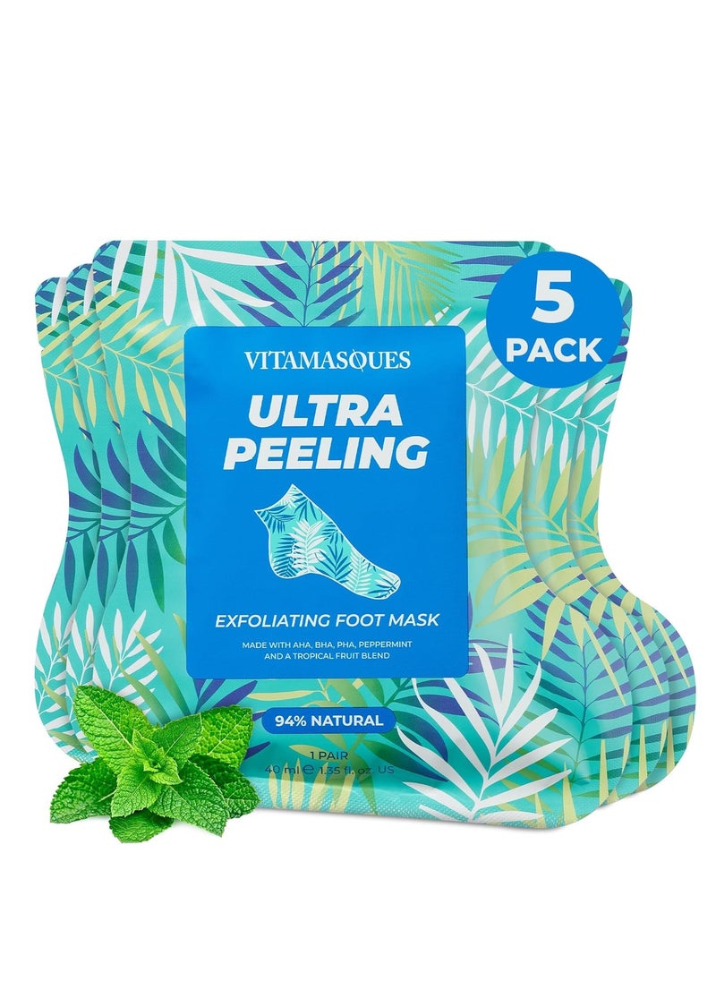 Vitamasques Ultra Foot Peeling Mask, 5 Pack - Exfoliating Foot Peel Mask for Dry Cracked Feet & Dead Skin - Cruelty-Free & Dermatologically Tested Foot Care