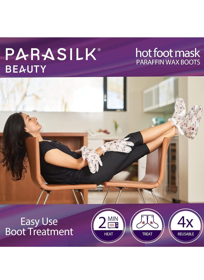 Parasilk Beauty Hot Foot Mask – 1 Pair Self Contained Paraffin Wax Boots for Intensive Hydration. Infused with Coconut Oil, Argan Oil, Marula Oil, and Vitamin E. One Size Fits Most