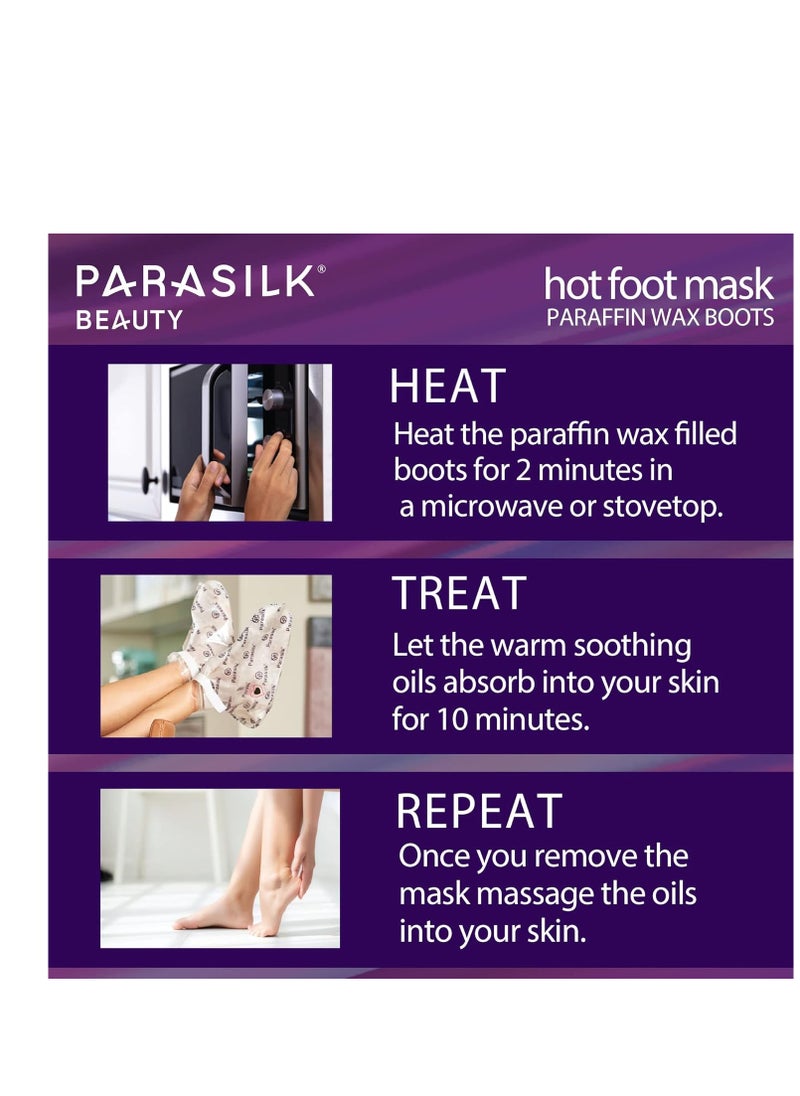 Parasilk Beauty Hot Foot Mask – 1 Pair Self Contained Paraffin Wax Boots for Intensive Hydration. Infused with Coconut Oil, Argan Oil, Marula Oil, and Vitamin E. One Size Fits Most