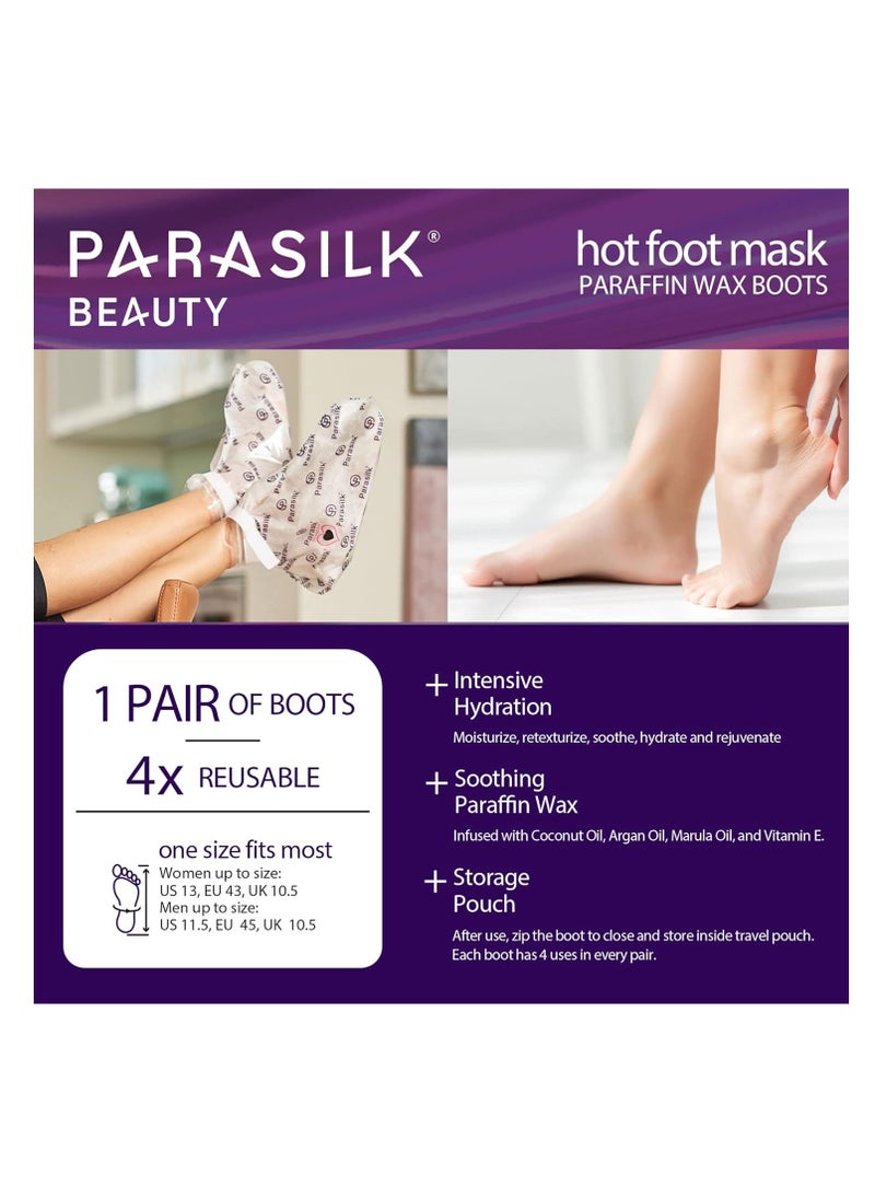 Parasilk Beauty Hot Foot Mask – 1 Pair Self Contained Paraffin Wax Boots for Intensive Hydration. Infused with Coconut Oil, Argan Oil, Marula Oil, and Vitamin E. One Size Fits Most