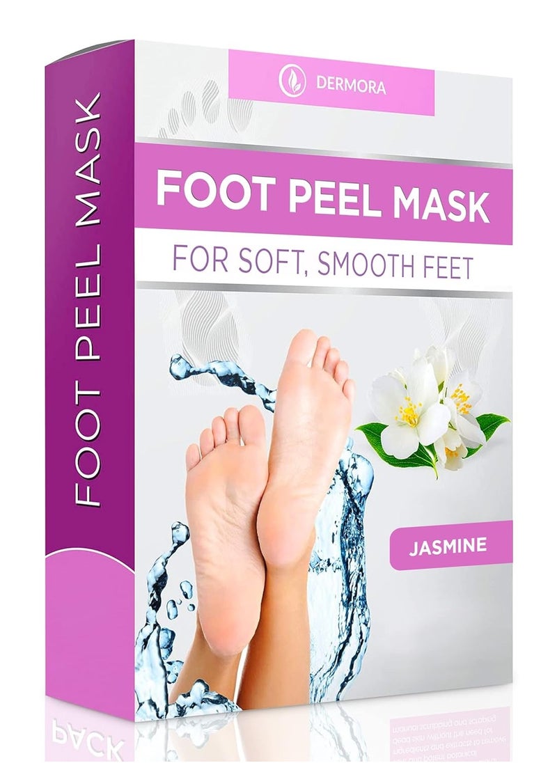 DERMORA Foot Peel Mask - 2 Pack of Regular Size Skin Exfoliating Foot Masks for Dry, Cracked Feet, Callus, Dead Skin Remover - Feet Peeling Mask for baby soft feet, Jasmine Scent