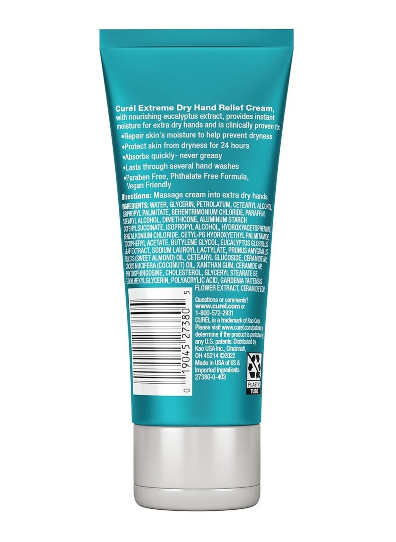 Curel Extreme Dry Hand Dryness Relief, Travel Size Hand Cream, Easily Absorbed for Long-Lasting Relief after Washing Hands, with Eucalyptus Extract, 3 Ounces