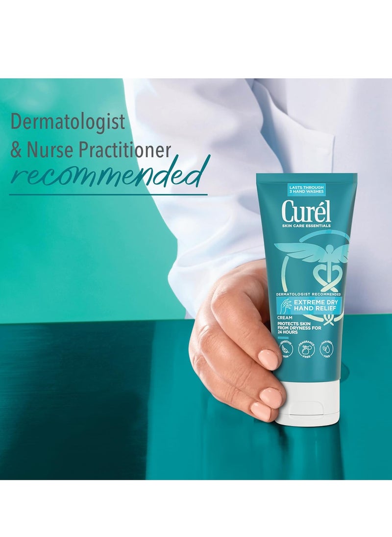 Curel Extreme Dry Hand Dryness Relief, Travel Size Hand Cream, Easily Absorbed for Long-Lasting Relief after Washing Hands, with Eucalyptus Extract, 3 Ounces