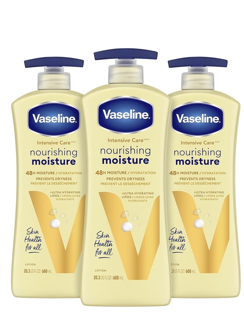 Vaseline Intensive Care Nourishing Moisture Body Lotion for Dry Skin, Made with Ultra-Hydrating Lipids + Pure Oat Extract for Nourished, Healthy-Looking Skin 20.3 oz, 3ct