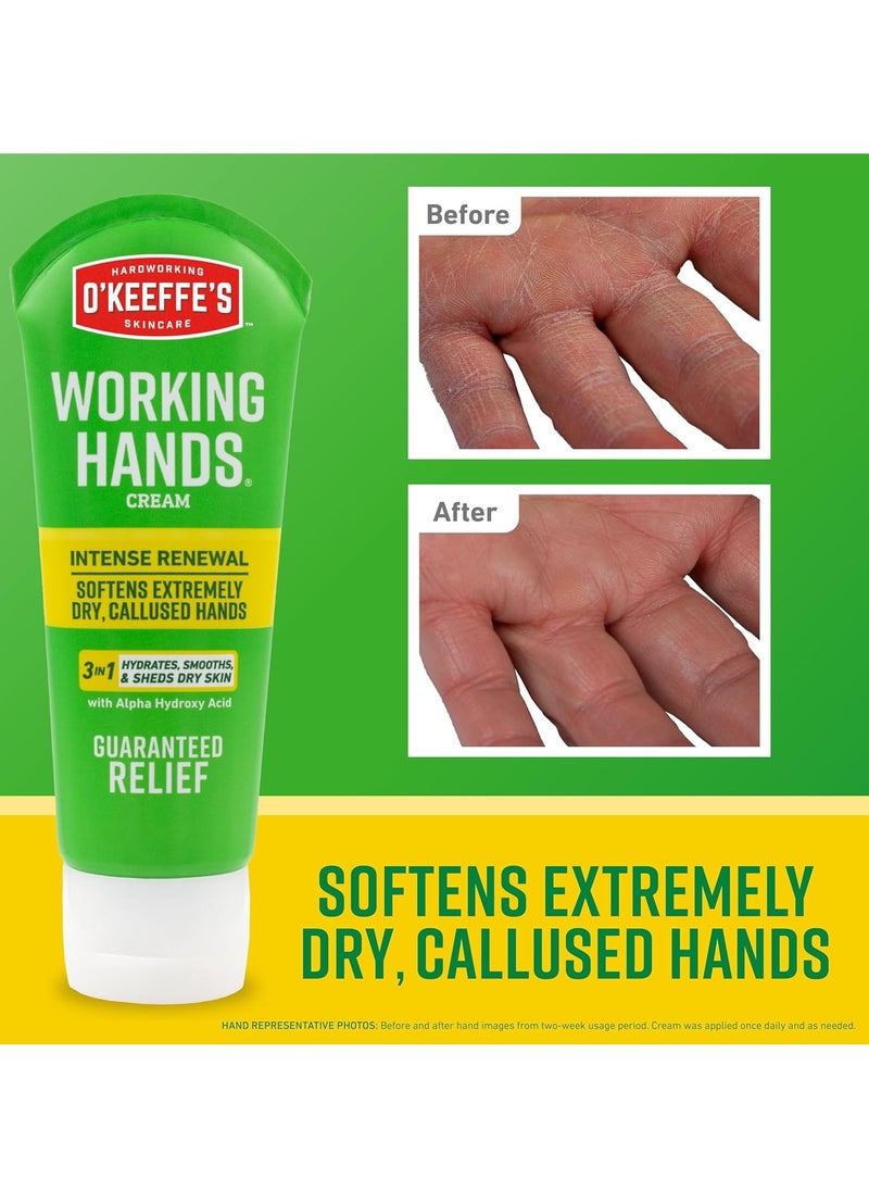 O'Keeffe's Working Hands Intense Renewal Hand Cream, 3oz Tube (Pack of 1) - Softens and Smooths Extremely Dry, Callused Hands