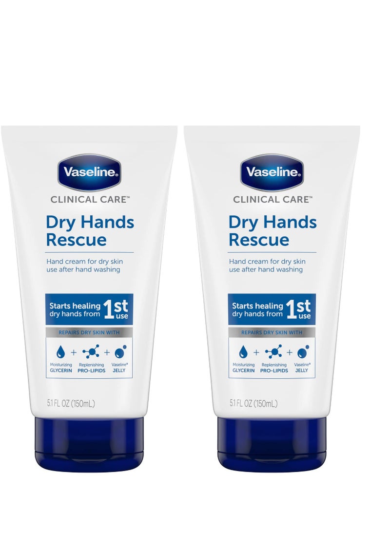 Vaseline Hand Cream, Clinical Care Dry Hands Rescue – Fragrance-Free Hand Lotion for Extremely Dry Skin Petroleum Jelly, Glycerin & Pro-Lipids, 5.1 Oz Ea (Pack of 2)