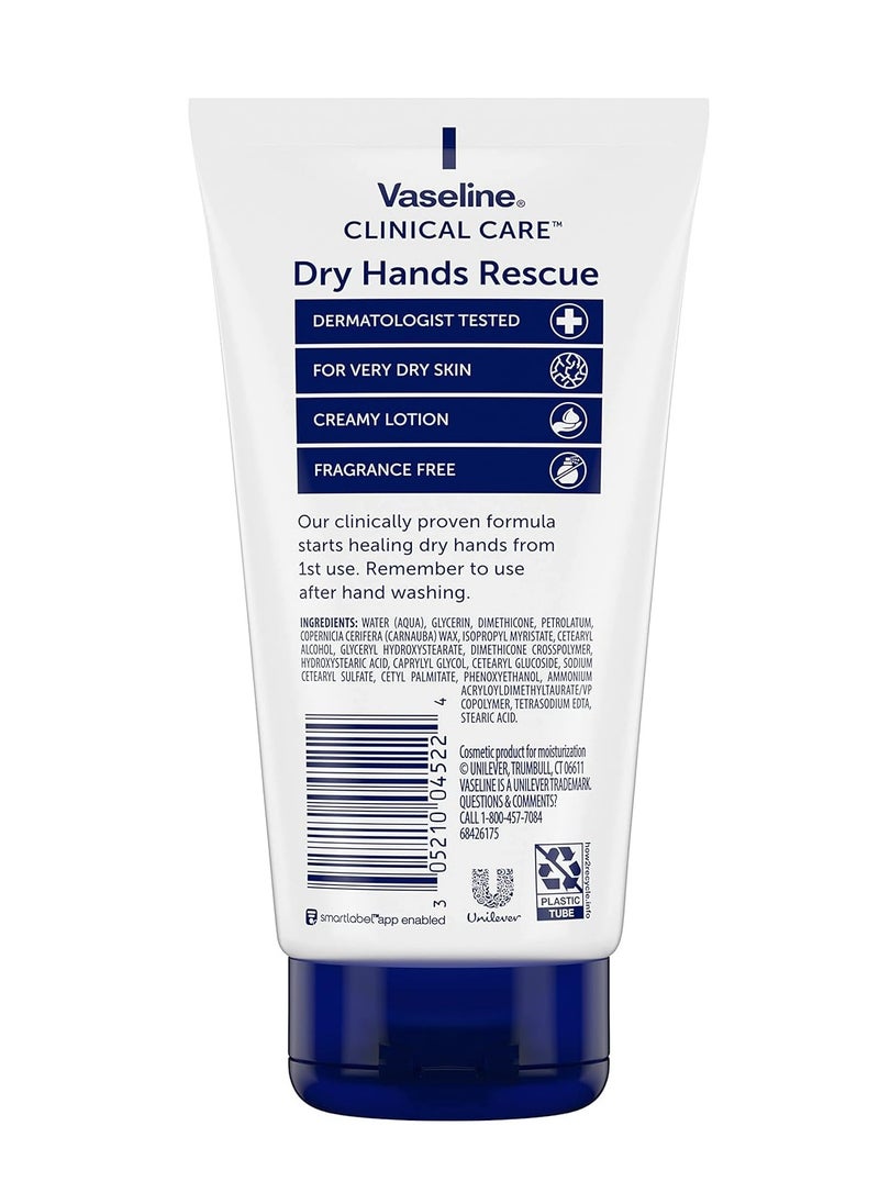 Vaseline Hand Cream, Clinical Care Dry Hands Rescue – Fragrance-Free Hand Lotion for Extremely Dry Skin Petroleum Jelly, Glycerin & Pro-Lipids, 5.1 Oz Ea (Pack of 2)