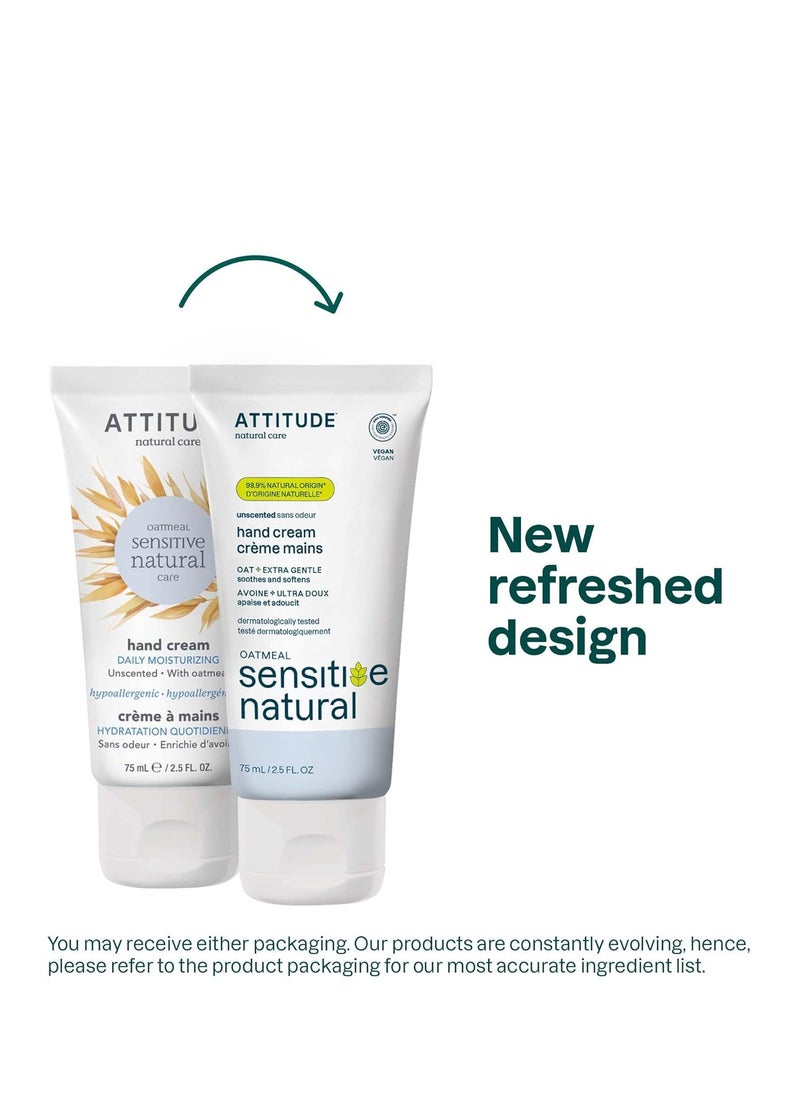 ATTITUDE Hand Cream for Sensitive Skin with Oat, EWG Verified, Dermatologically Tested, Vegan, Unscented, 2.5 Fl Oz