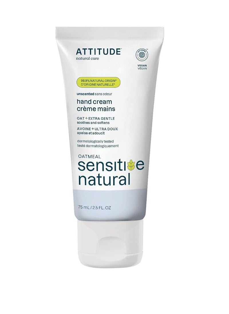 ATTITUDE Hand Cream for Sensitive Skin with Oat, EWG Verified, Dermatologically Tested, Vegan, Unscented, 2.5 Fl Oz