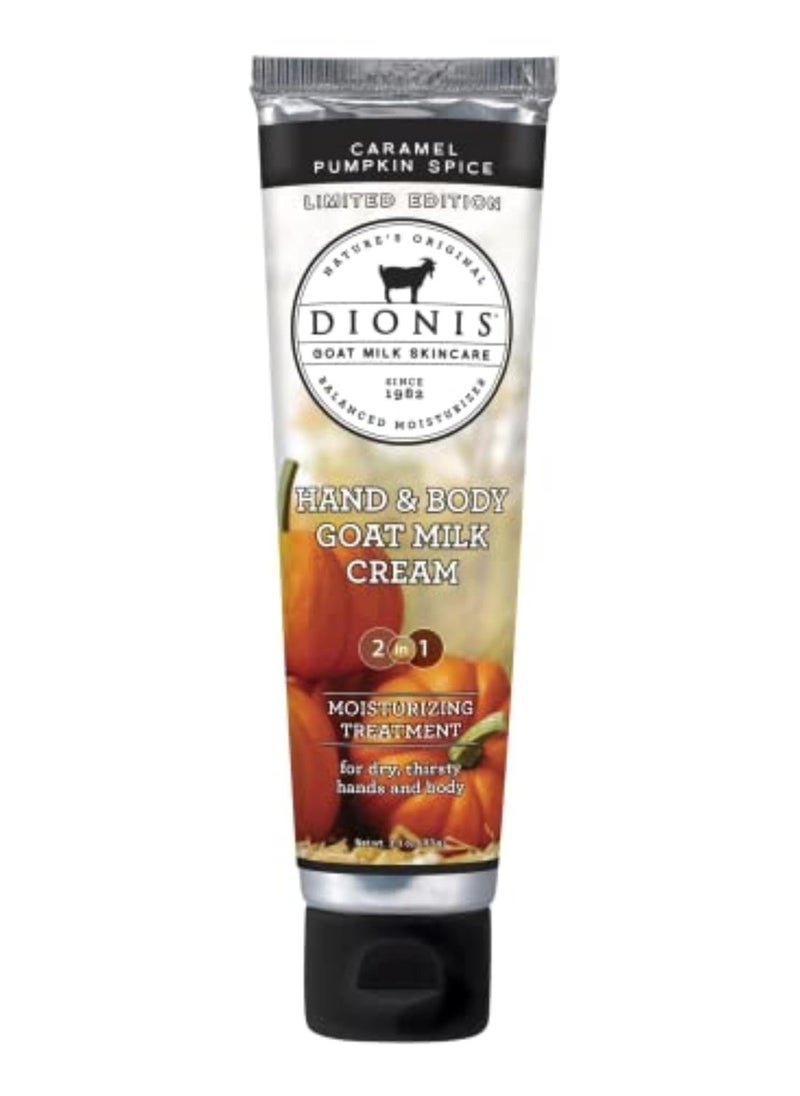 Dionis Goat Milk Skincare 3.3 oz Caramel Pumpkin Spice Scented Hand & Body Cream - Travel Size Hand Lotion For Hydrating & Moisturizing Dry Skin, Good For All Skin Type