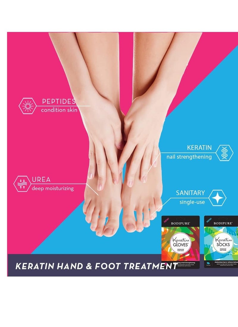 Bodipure Premium Hand and Foot Mask | Moisturizing Kertain Gloves & Socks | Hydrating Dull Dry Hands, Cracked Heels, Callus Softening & Nail Strengthening | Chemical-Free Feet Treatment | (6+6 Pack)