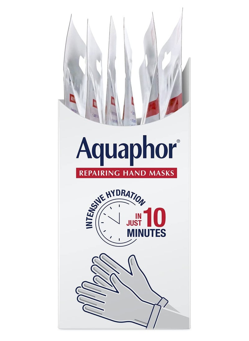 Aquaphor Repairing Hand Masks, Moisturizing Gloves for Dry Hands, Hand Moisturizer for Dry Skin with Avocado Oil and Shea Butter, Pack of 6