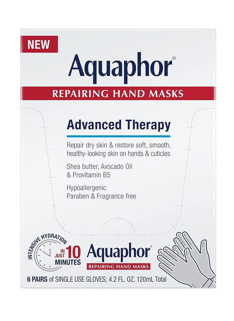 Aquaphor Repairing Hand Masks, Moisturizing Gloves for Dry Hands, Hand Moisturizer for Dry Skin with Avocado Oil and Shea Butter, Pack of 6