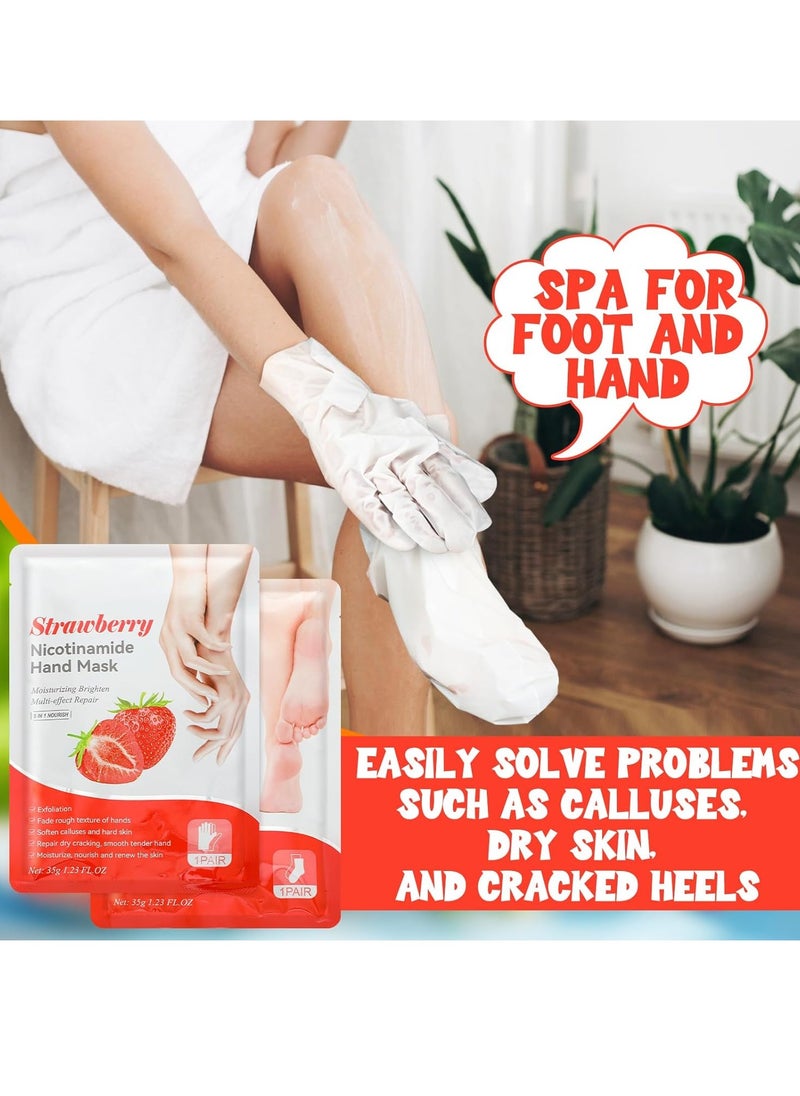 24 Pcs Moisturizing Hand and Foot Masks Hydrating Gloves Socks Masks for Dry Crack Foot Hand Skin Gift for Women Men Soft Smooth Touch (Strawberry)