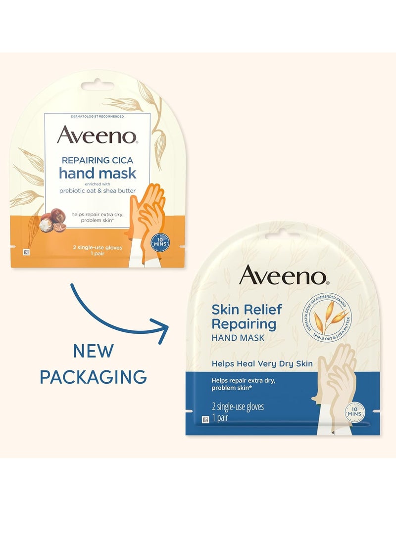 Aveeno Skin Relief Repairing Hand Mask, Moisturizing Gloves with Prebiotic Oat & Shea Butter for Very Dry Skin, Hand Care for Sensitive Skin, Fragrance-Free, 1 Pair of Single-Use Gloves