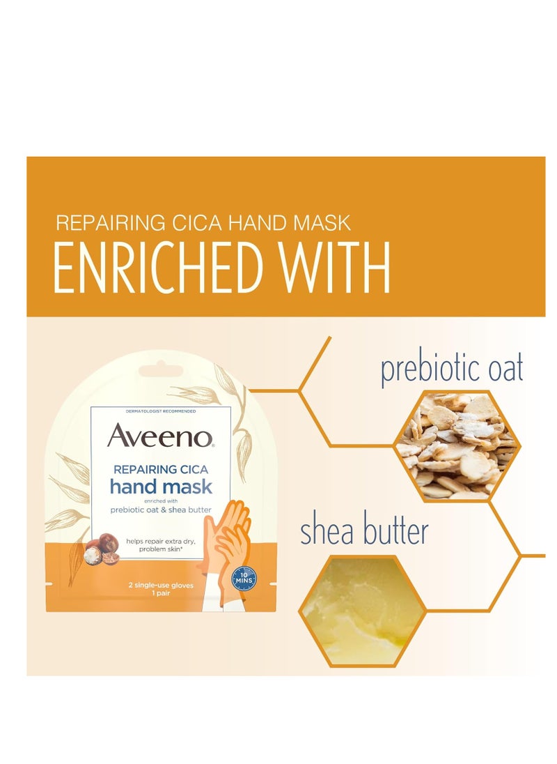 Aveeno Skin Relief Repairing Hand Mask, Moisturizing Gloves with Prebiotic Oat & Shea Butter for Very Dry Skin, Hand Care for Sensitive Skin, Fragrance-Free, 1 Pair of Single-Use Gloves