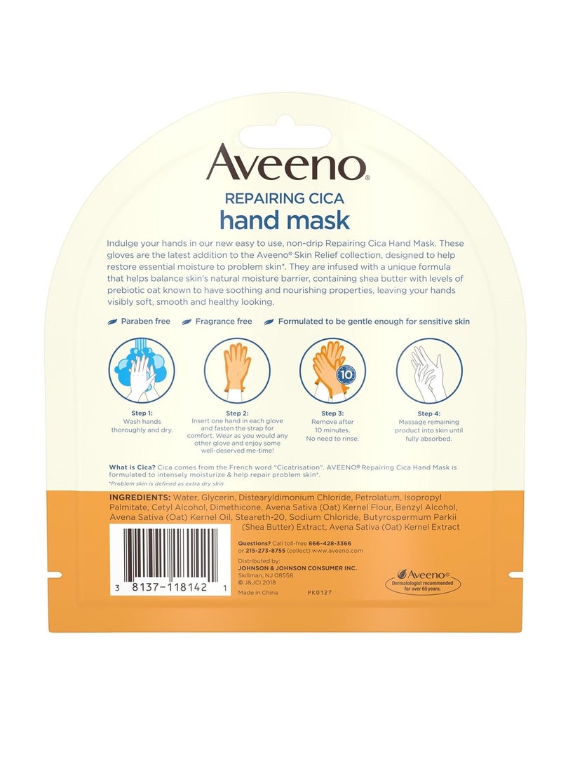 Aveeno Skin Relief Repairing Hand Mask, Moisturizing Gloves with Prebiotic Oat & Shea Butter for Very Dry Skin, Hand Care for Sensitive Skin, Fragrance-Free, 1 Pair of Single-Use Gloves