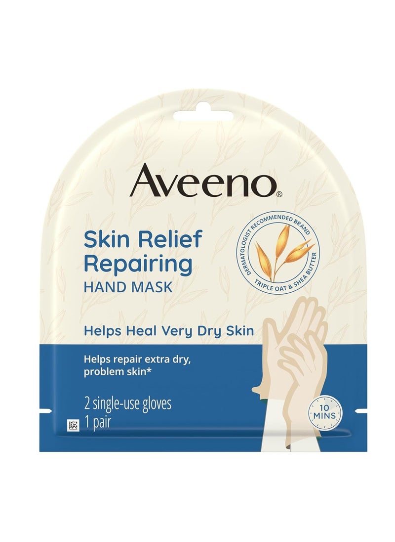 Aveeno Skin Relief Repairing Hand Mask, Moisturizing Gloves with Prebiotic Oat & Shea Butter for Very Dry Skin, Hand Care for Sensitive Skin, Fragrance-Free, 1 Pair of Single-Use Gloves