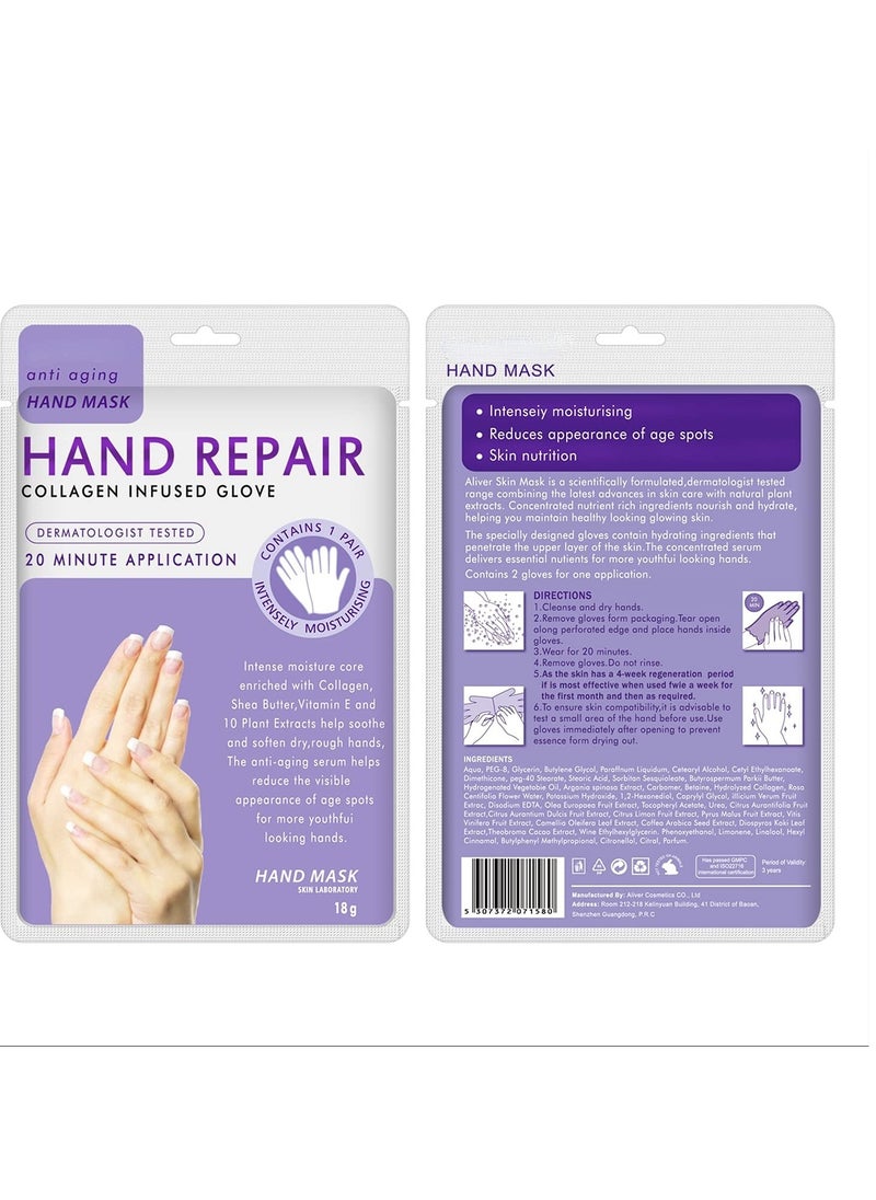 5 Pairs Hands Moisturizing Gloves, Hand Skin Repair Renew Mask Infused Collagen, Vitamins + Natural Plant Extracts for Dry, Aging, Cracked Hands (5 Pairs Hand mask)