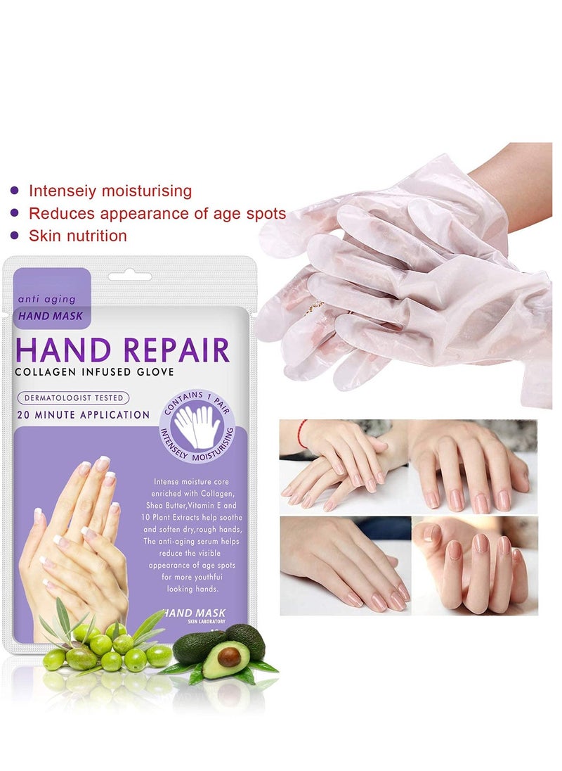 5 Pairs Hands Moisturizing Gloves, Hand Skin Repair Renew Mask Infused Collagen, Vitamins + Natural Plant Extracts for Dry, Aging, Cracked Hands (5 Pairs Hand mask)