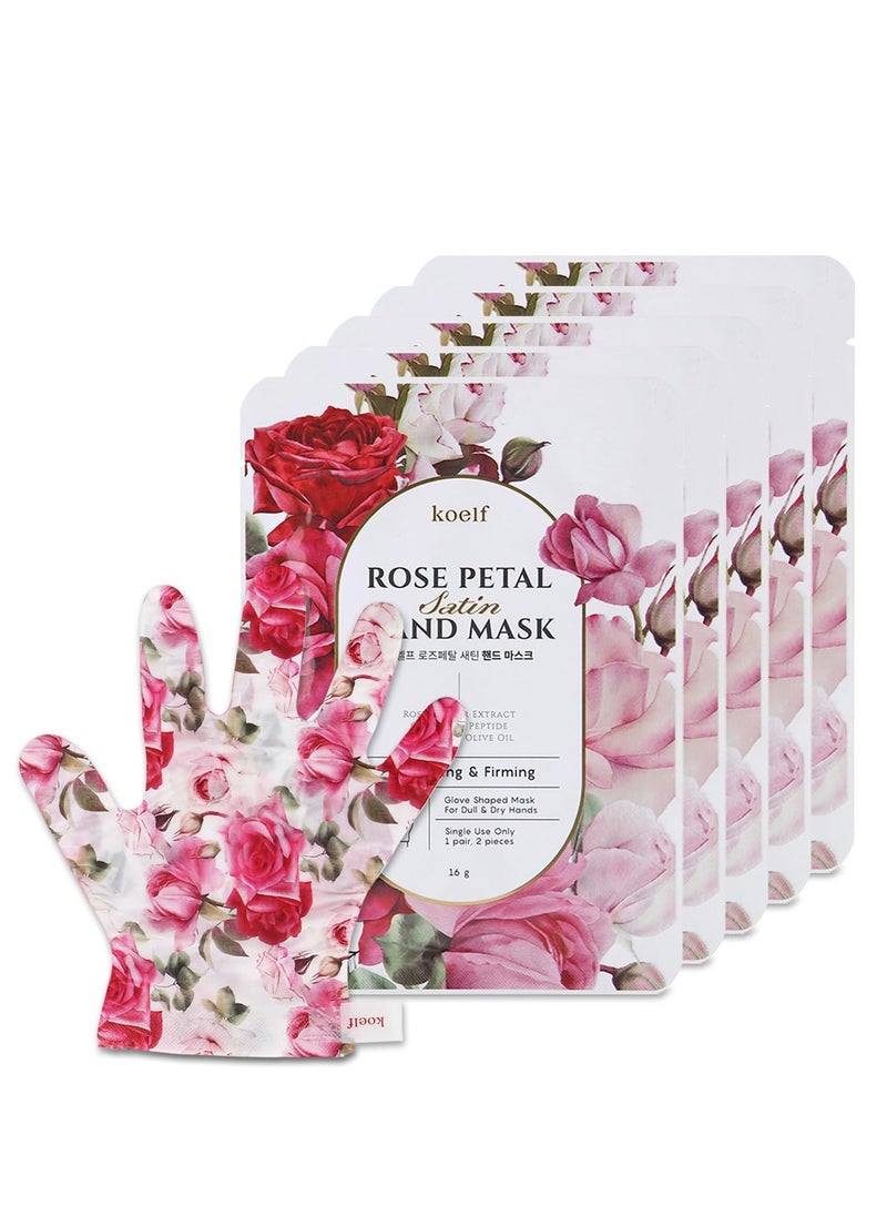 PETITFEE Rose Petal Satin Hand Mask (5pairs) - Intensive Nourishing, Moisturizing Gloves, Rose Scented Hand Repair Masks with Peptide, Collagen, Shea Butter for Silky Smooth Hand, Hand Treatment