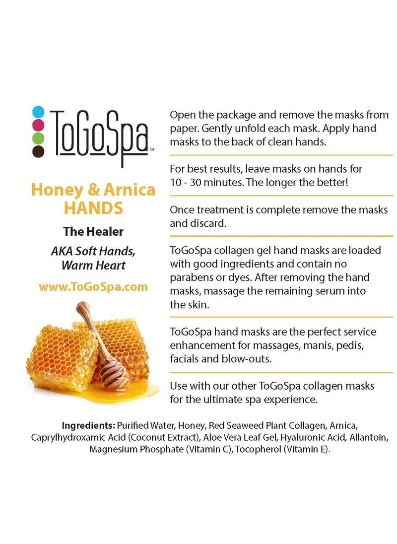 ToGoSpa Hydrating & Moisturizing Hand Mask, Collagen Gel Hand Spa Treatment for Dry Hands, Softens and Heals (Honey + Arnica)