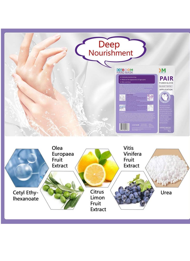 CGBOOM 5 Pairs Hand Masks Moisturizing Gloves, Hand Skin Repair Renew Mask Infused Collagen, Vitamins + Natural Plant Extracts for Dry, Aging, Cracked Hands (Lavender)