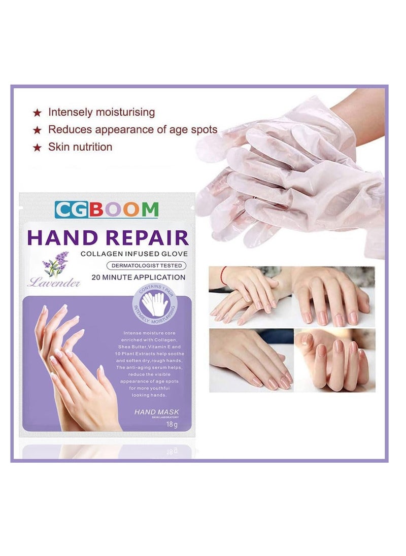 CGBOOM 5 Pairs Hand Masks Moisturizing Gloves, Hand Skin Repair Renew Mask Infused Collagen, Vitamins + Natural Plant Extracts for Dry, Aging, Cracked Hands (Lavender)