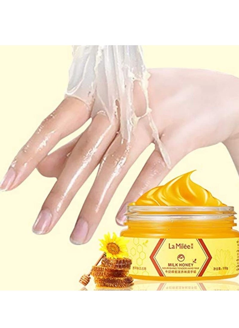 Hand Mask Milk Honey Peel Off Hand Wax Moisturizing Hydrating Nourishing Exfoliating Hand Film Hands Care paraffin110g