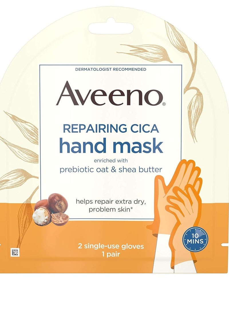 Aveeno Repairing cica hand mask with prebiotic oat and shea butter for extra dry skin, paraben-free and fragrance-free, 1.0 Count (Pack of 36)