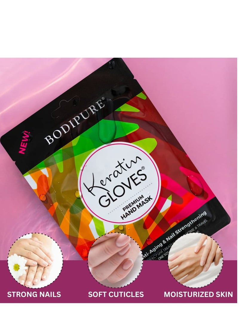 Bodipure Premium Hand Mask Keratin Gloves | Moisturizing Gloves for Dry Hands & Nail-Strengthening & Cuticle Softening | Spa Experience at Home | Chemical Free & For All Skin Types | 12 Pairs