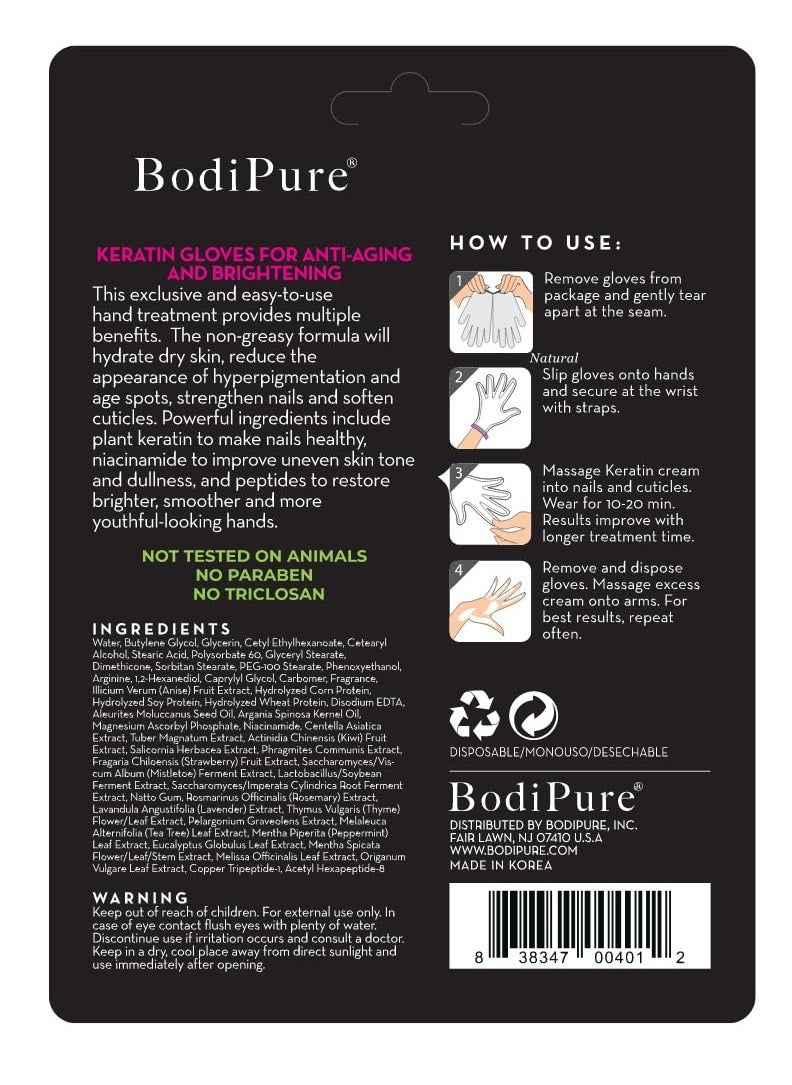 Bodipure Premium Hand Mask Keratin Gloves | Moisturizing Gloves for Dry Hands & Nail-Strengthening & Cuticle Softening | Spa Experience at Home | Chemical Free & For All Skin Types | 12 Pairs