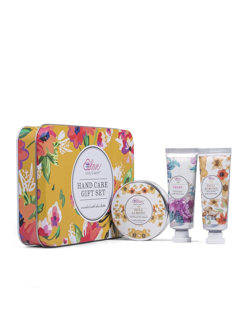 Hand Cream Gift Set - Lotion Sets for Women Gift, Hand Care Set with Shea Butter, Travel Size Hand Lotion Set for Women,Includes 2 Hand Cream & Exfoliating Cream, Gift Box for Women