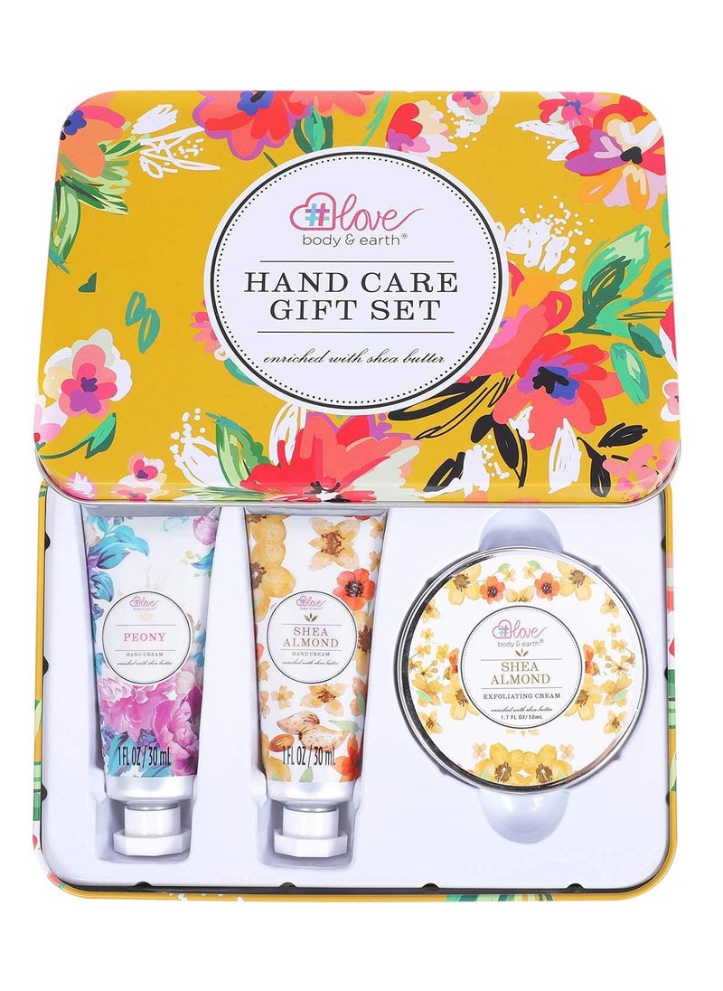 Hand Cream Gift Set - Lotion Sets for Women Gift, Hand Care Set with Shea Butter, Travel Size Hand Lotion Set for Women,Includes 2 Hand Cream & Exfoliating Cream, Gift Box for Women