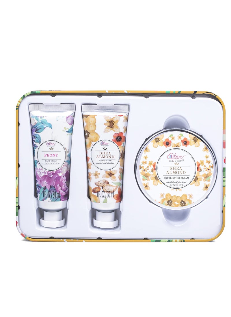 Hand Cream Gift Set - Lotion Sets for Women Gift, Hand Care Set with Shea Butter, Travel Size Hand Lotion Set for Women,Includes 2 Hand Cream & Exfoliating Cream, Gift Box for Women