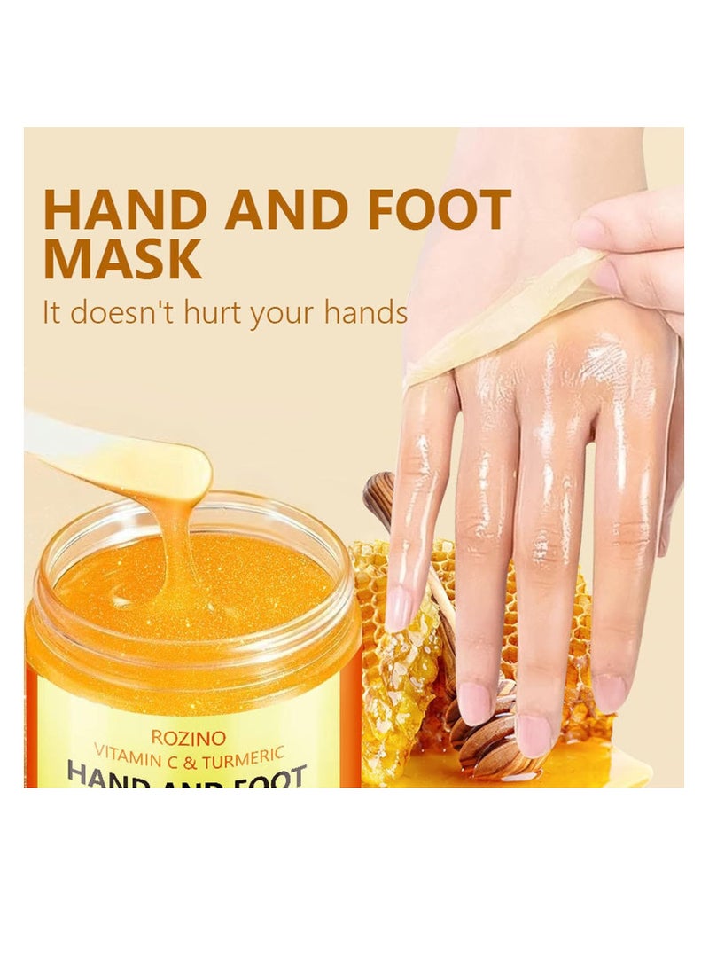 Vitamin C & Turmeric Hand and Foot Peel Mask, Hydrating Peel Off Hand Wax Mask Nourishing Exfoliating Repair Dry Rough Cracked Skin Hands Care, Exfoliating Hand Peeling Mask for Men & Women