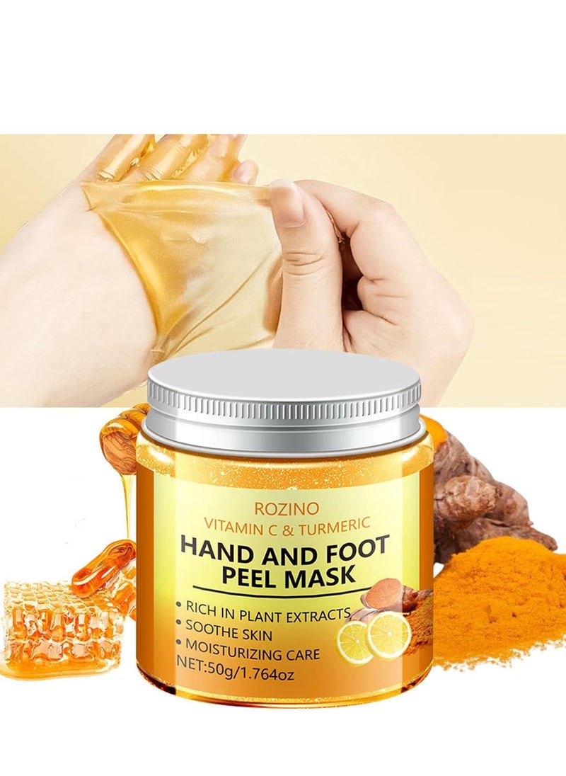 Vitamin C & Turmeric Hand and Foot Peel Mask, Hydrating Peel Off Hand Wax Mask Nourishing Exfoliating Repair Dry Rough Cracked Skin Hands Care, Exfoliating Hand Peeling Mask for Men & Women