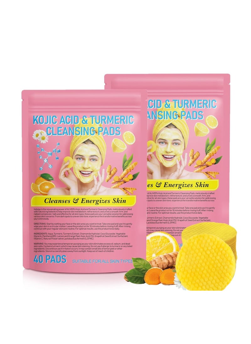 NIFEISHI Turmeric Kojic Acid Cleansing Pads, 80pcs Kojic Acid and Turmeric Cleansing Pads with Vitamin B5, Vitamin C Turmeric, Face Pads, Sugar Turmeric Cleansing Pads for Face