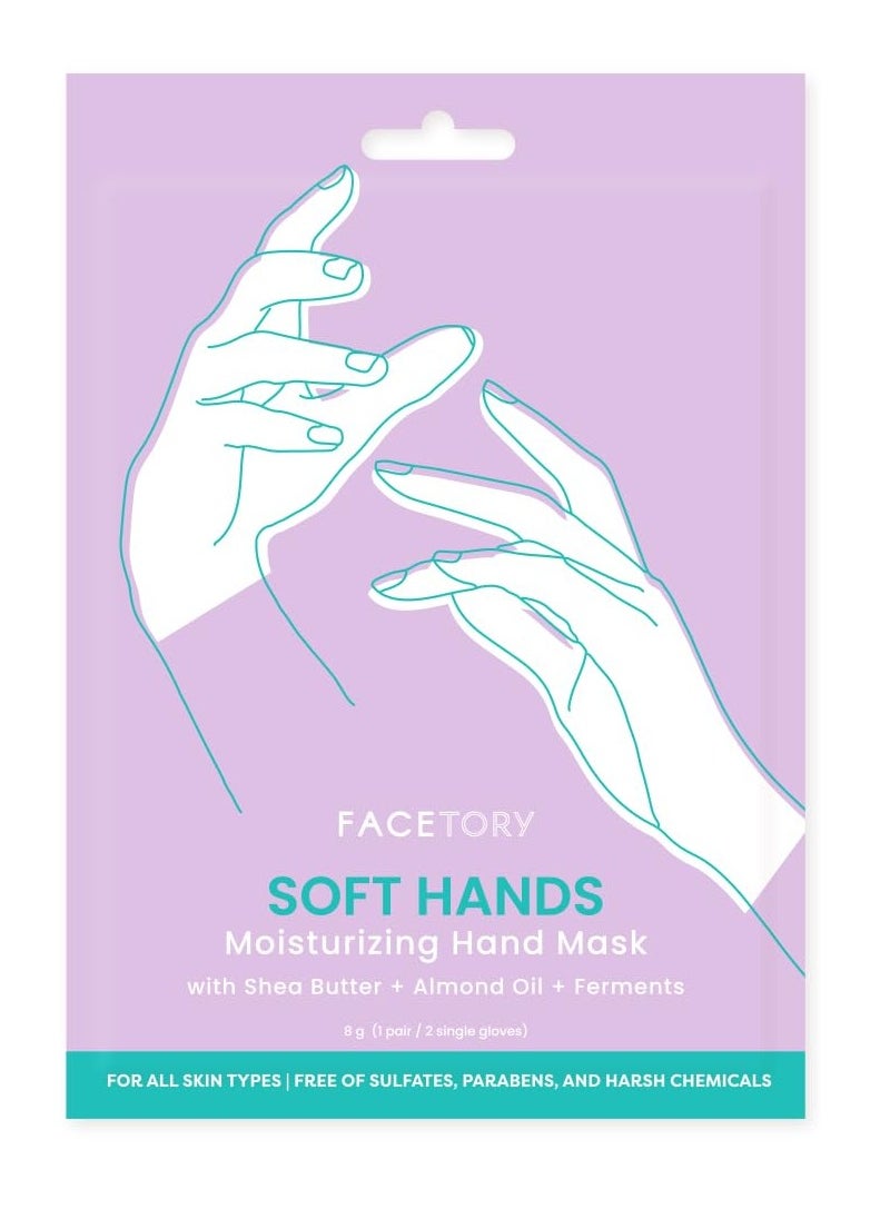 FACETORY Soft Hands Moisturing Hand Mask with Softening Shea Butter, Almond Seed Oil, and Ferments - Hand Spa Nourishing and Renewing Hand Sheet Mask for Dry, Rough Hands and Cuticles - 3 Pairs